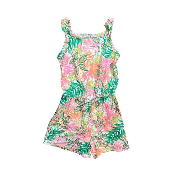 Wonder Nation Girls Tropical Romper Small 6 Cheetah Jungle Safari Colorful Leaf - Picture 1 of 7